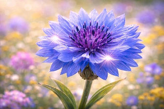 Eine blaue Kornblume im Portrait, im Hintergrund eine Blumenwiese&nbsp;&copy;&nbsp;Die Neuen 3