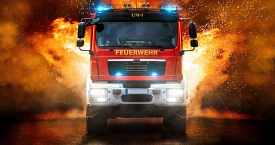 Feuerwehrfahrzeug von vorn